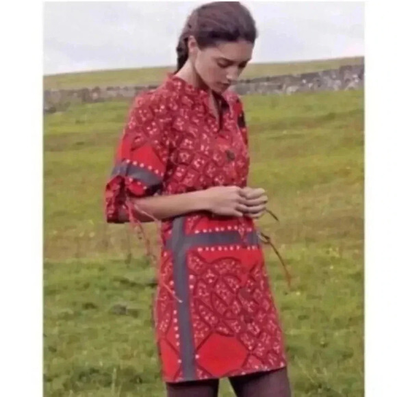 Anthropologie Dresses & Skirts - Anthropologie Moulinette Soeurs Maeshowe Red Silk Button Down Mini Dress 6